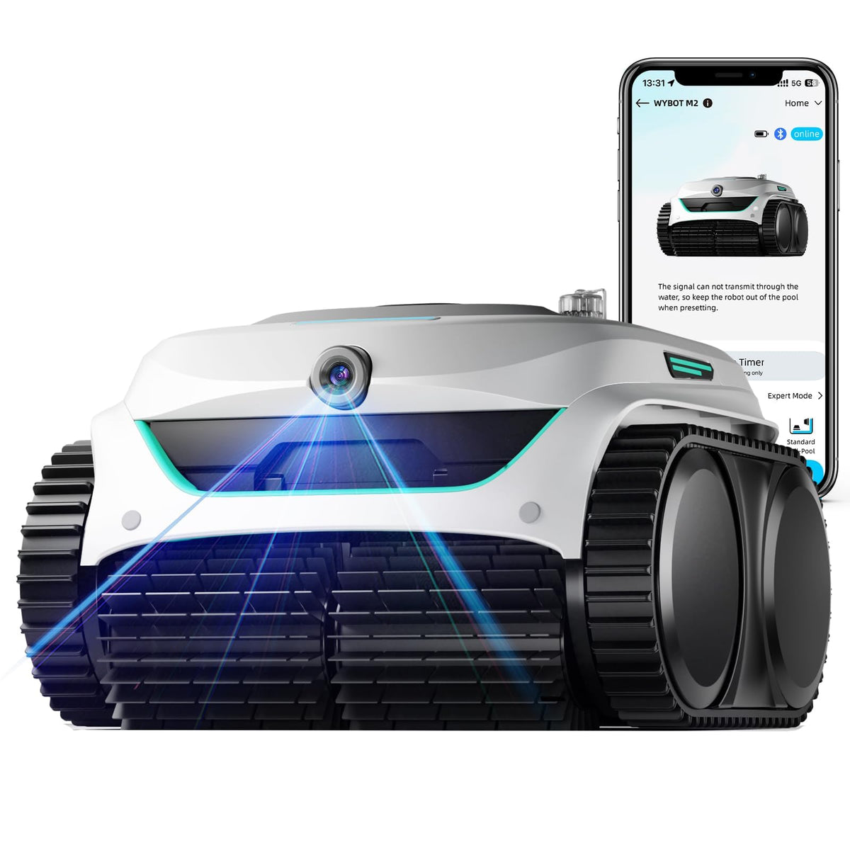 WYBOT C2 Vision AI Kamera Kabelloser poolroboter mit Akku, poolroboter Boden und Wand, Zweischicht-Filterung, leistungsstarke Absaugung, für Eingelassene Pools bis zu 180m2(Schwarz Grün)