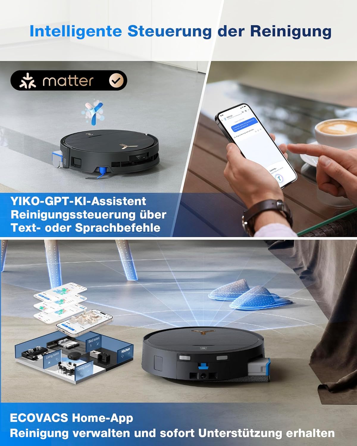 Modo Living X9 PRO Omni, 16.600Pa, OZMO Roller, ZeroTangle 3.0, Heißwasser-Wischung, TruEdge 2.0, YIKO-GPT