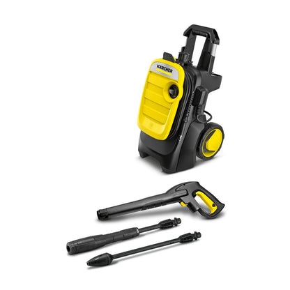 Kärcher Hochdruckreiniger K 5 Compact Home, Druck: max. 145 bar, Durchfluss: max. 500 l/h, Flächenleistung: 40 m2/h, Wasserfilter, Gewicht: 12 kg, mit Flächenreiniger T 5, Stein- und Fassadenreiniger