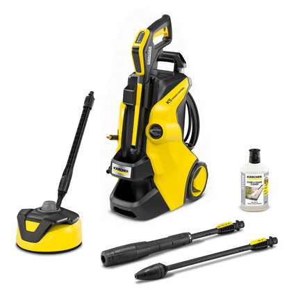 Kärcher Hochdruckreiniger K 5 Compact Home, Druck: max. 145 bar, Durchfluss: max. 500 l/h, Flächenleistung: 40 m2/h, Wasserfilter, Gewicht: 12 kg, mit Flächenreiniger T 5, Stein- und Fassadenreiniger