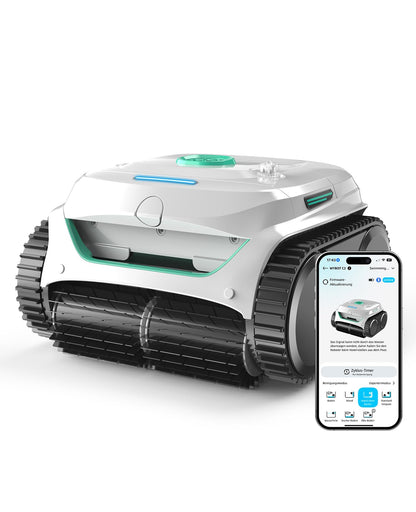 WYBOT C2 Poolroboter Akku Boden und Wand für Einbaupools bis 150m2, Doppelfiltration, 3-Fach Motor, Starke Saugkraft, Wandkletter & Wasserlinie, 183 Min, App(Schwarz-Grün B)