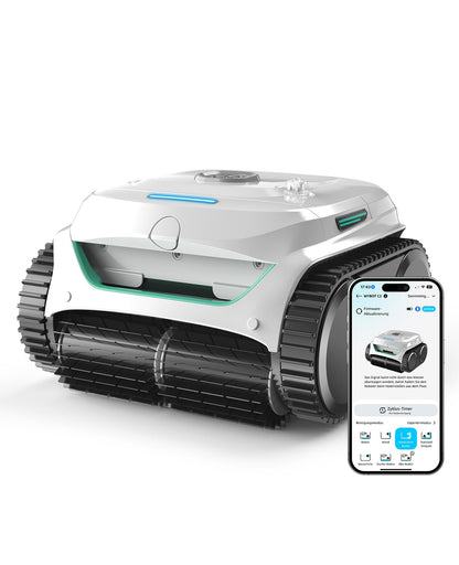 WYBOT C2 Poolroboter Akku Boden und Wand für Einbaupools bis 150m2, Doppelfiltration, 3-Fach Motor, Starke Saugkraft, Wandkletter & Wasserlinie, 183 Min, App(Schwarz-Grün B)