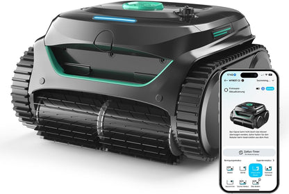 Modo Living WYBOT C2 Poolroboter Akku, Boden & Wand, bis 150m2, Doppelfilter, 3 Motoren, Wandkletter, 183 Min, App, Schwarz-Grün B