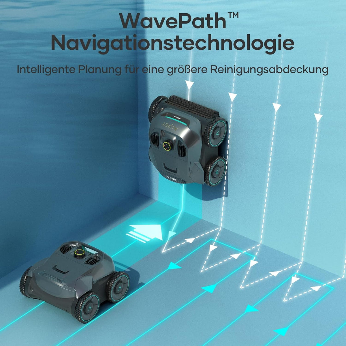 Modo Living AIPER ZT6002 Poolroboter, Quad-Motor, WavePath, 3 Modi, Kabellos, Boden & Wand, bis 150m2