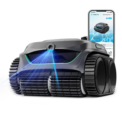 WYBOT C2 Vision AI Kamera Kabelloser poolroboter mit Akku, poolroboter Boden und Wand, Zweischicht-Filterung, leistungsstarke Absaugung, für Eingelassene Pools bis zu 180m2(Schwarz Grün)