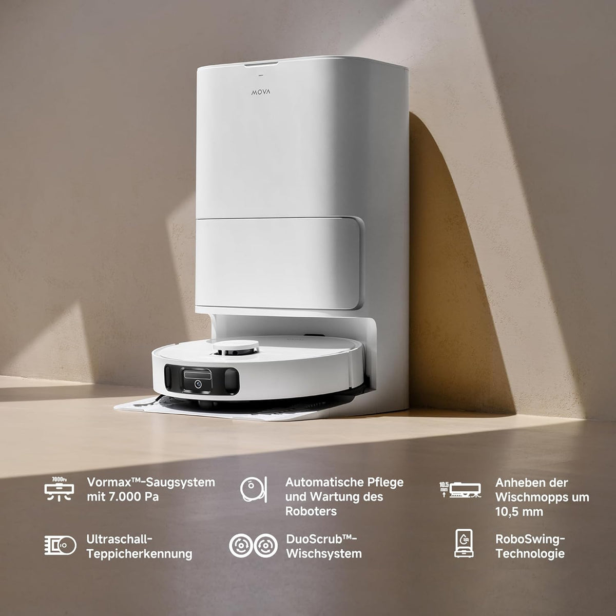 Modo Living E30 Ultra, 7.000Pa, Selbstreinigung, 10,5 mm Hebemopp, Teppicherkennung