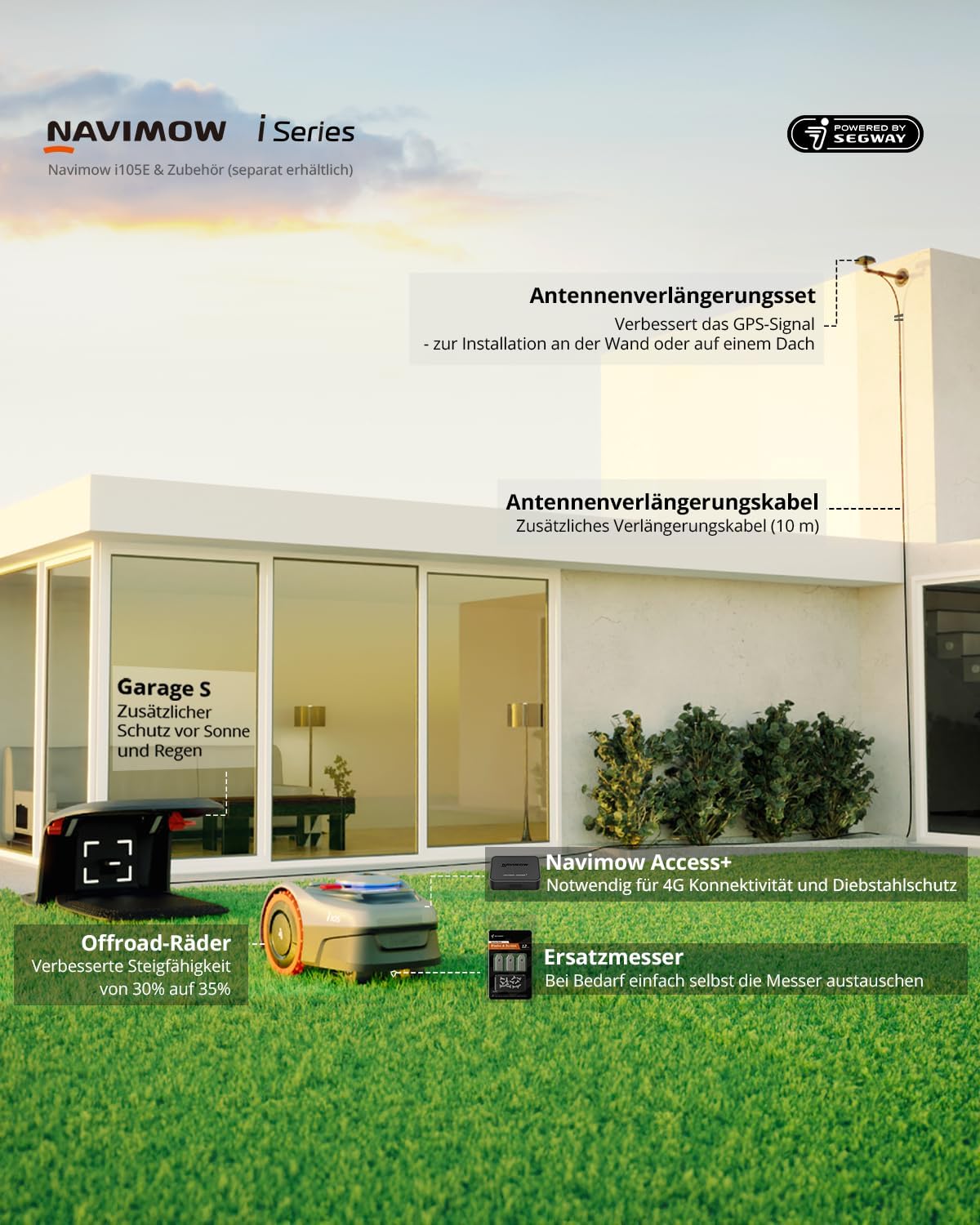Modo Living i105E Mähroboter 500 m2, RTK+Vision, Igelschutz & KI