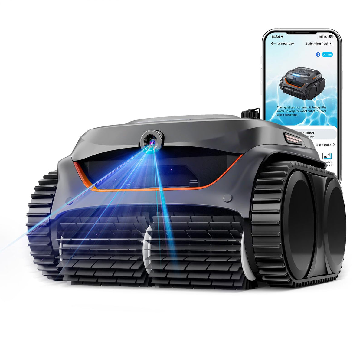 WYBOT C2 Vision AI Kamera Kabelloser poolroboter mit Akku, poolroboter Boden und Wand, Zweischicht-Filterung, leistungsstarke Absaugung, für Eingelassene Pools bis zu 180m2(Schwarz Grün)