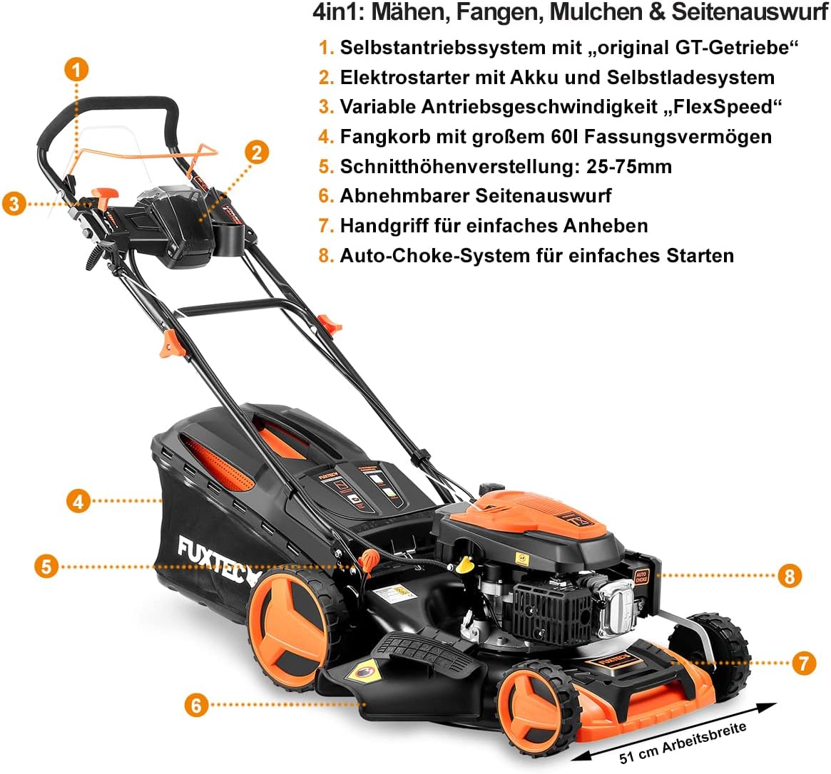 Modo Living FUXTEC FX-RM5196eSPRO 4in1 Benzinmäher, E-Start & Antrieb, 51 cm Schnitt