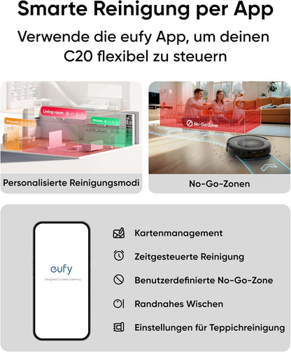 Modo Living Eufy Omni C20, 7.000Pa, All-in-One-Station, Auto-Entleerung & -Reinigung, 8,5 cm, mit Wischfunktion