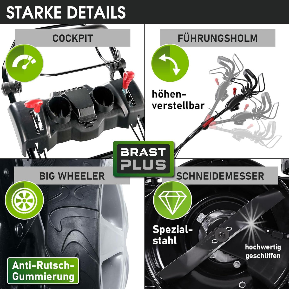 Modo Living BRAST® Benzin Rasenmäher mit Antrieb | 5,2kW (7PS) | 55cm Schnittbreite | viele Modelle | TÜV | 30-80mm Schnitthöhe | 60L Fangkorb | 4 Takt OHV Motor | Stahlgehäuse | Speed
