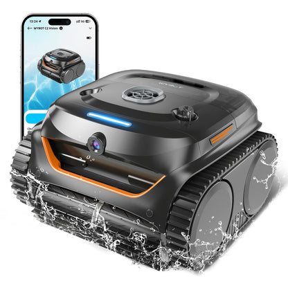 WYBOT C2 Vision AI Kamera Kabelloser poolroboter mit Akku, poolroboter Boden und Wand, Zweischicht-Filterung, leistungsstarke Absaugung, für Eingelassene Pools bis zu 180m2(Schwarz Grün)