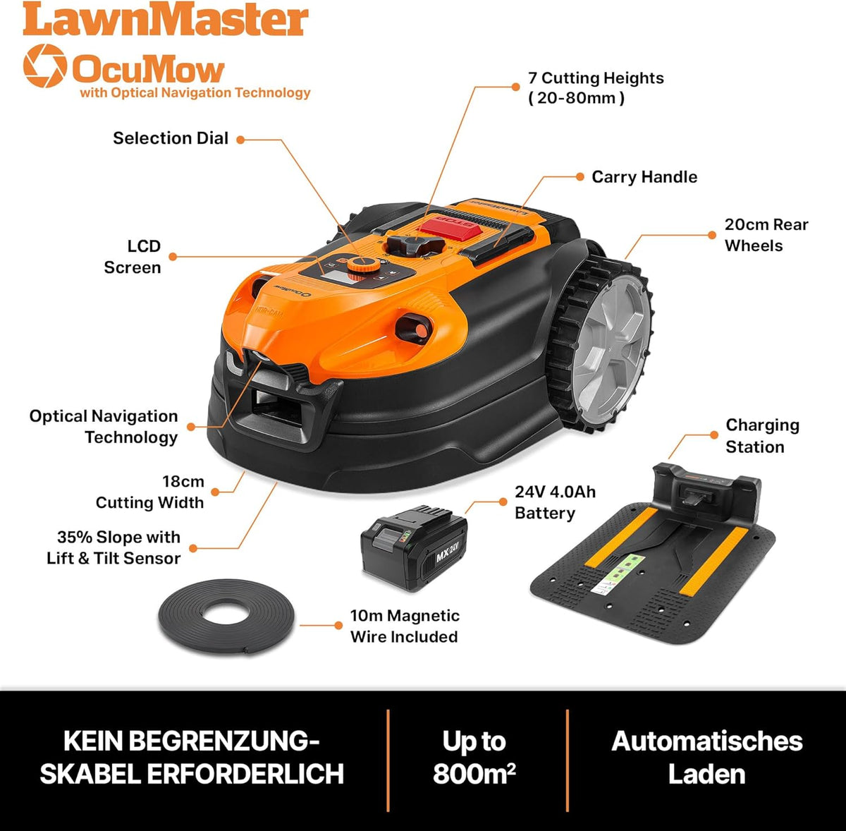 Modo Living LawnMaster VBRM18AMID4R Mähroboter 800 m2, ohne Kabel, WiFi & App