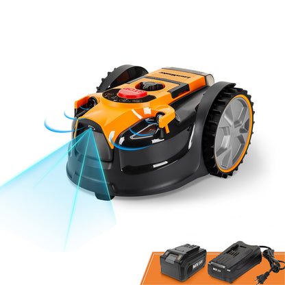 LawnMaster VBRM18AMID4R mähroboter ohne begrenzungskabel für bis zu 800m2 4ah Batterie Optische Navigation, Hindernisvermeidung, Automatische Ladestation, Verbotene-Zone-Funktion, WiFi & Bluetooth APP