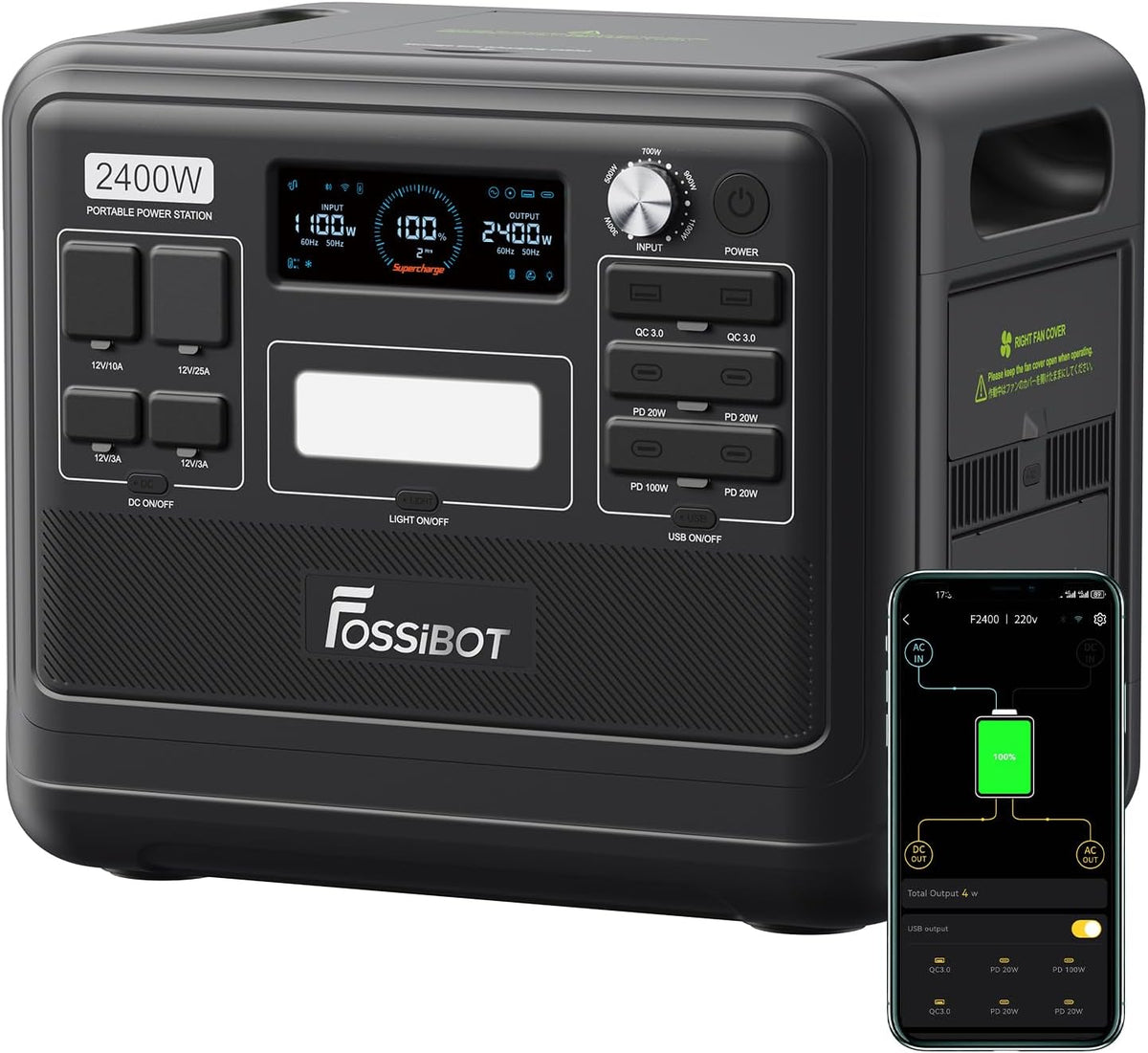 Modo Living FOSSIBOT F2400 Solargenerator 2048Wh, 2400W (4800W Peak), AC-Ausgänge