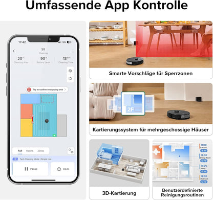 Modo Living Roborock S8, 6000Pa, Doppelbürste, 3D Hindernisvermeidung, Alexa-kompatibel, Tierhaare