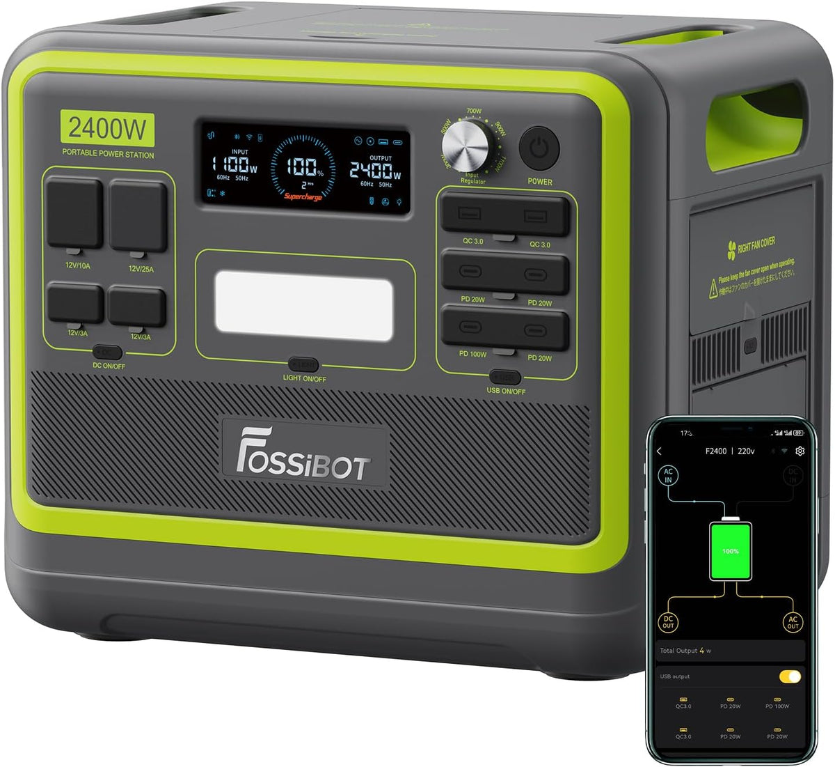 Modo Living FOSSiBOT F2400 Powerstation 2048Wh, 2400W (4800W Peak), 3 AC Ausgänge