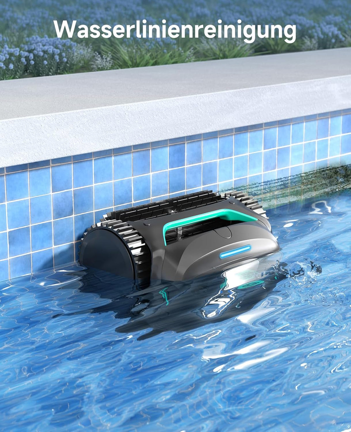 Modo Living WYBOT C2 Poolroboter Akku, Boden & Wand, bis 150m2, Doppelfilter, 3 Motoren, Wandkletter, 183 Min, App, Schwarz-Grün B