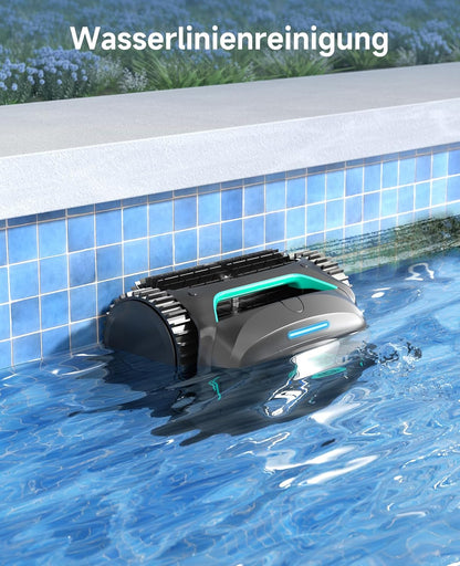 Modo Living WYBOT C2 Poolroboter Akku, Boden & Wand, bis 150m2, Doppelfilter, 3 Motoren, Wandkletter, 183 Min, App, Schwarz-Grün B