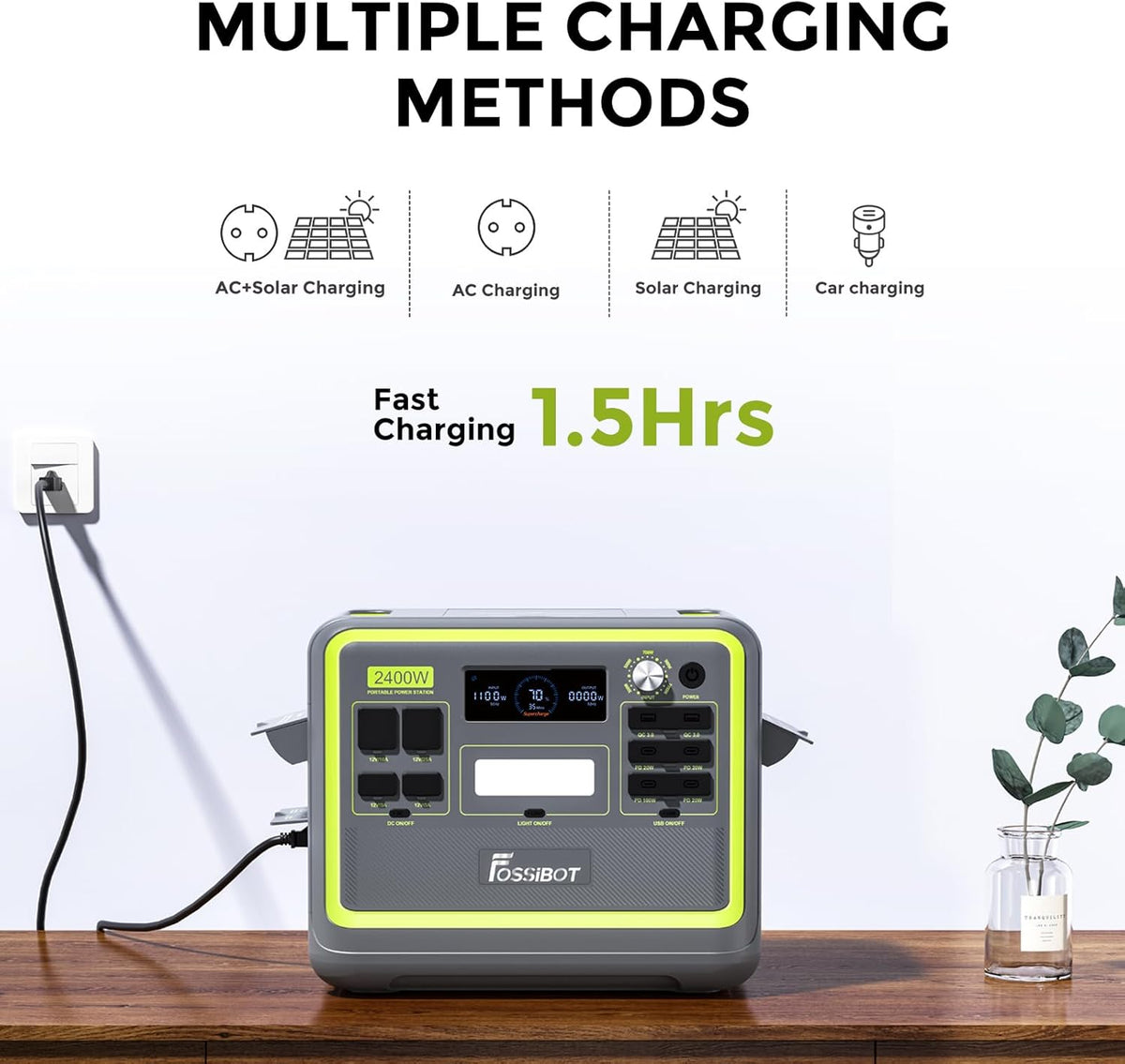 Modo Living FOSSIBOT F2400 Powerstation 2400W (4800W Peak) mit 200W Solarpanel