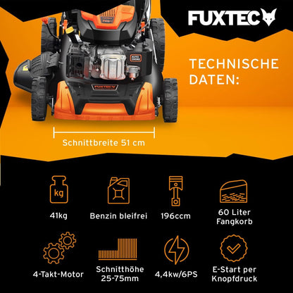 Modo Living FUXTEC FX-RM5196eSPRO 4in1 Benzinmäher, E-Start & Antrieb, 51 cm Schnitt