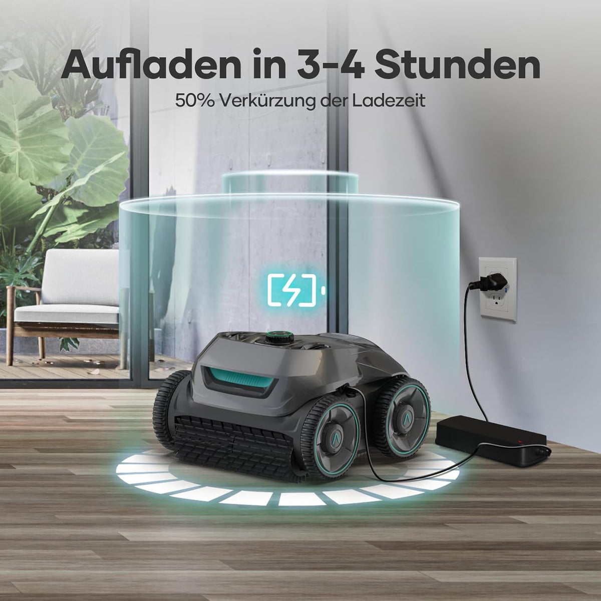 Modo Living AIPER ZT6002 Poolroboter, Quad-Motor, WavePath, 3 Modi, Kabellos, Boden & Wand, bis 150m2