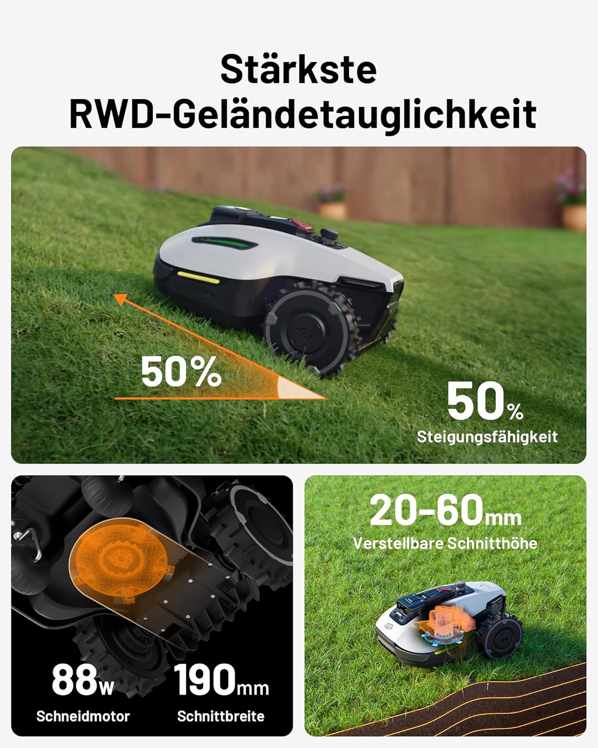 Modo Living YUKA Mini 500 Robotic Lawnmower, No Boundary Cable, 4G, Auto Mapping, 500m2, 50% Incline