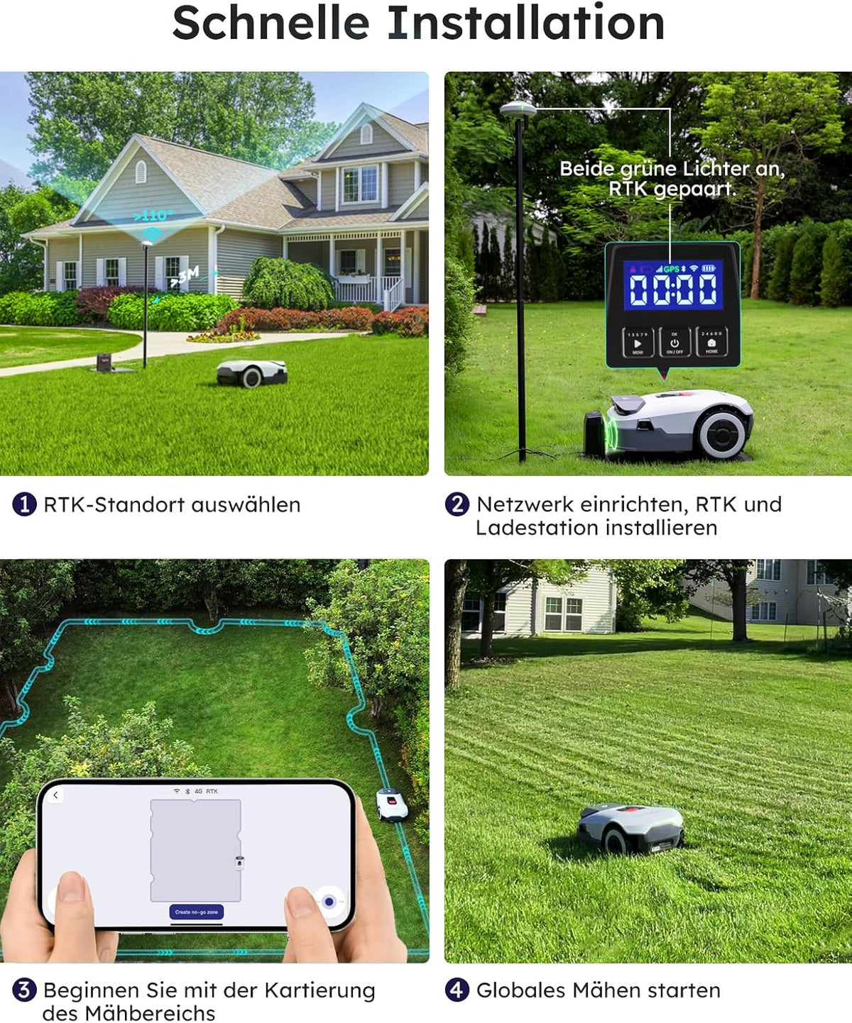 Modo Living ANTHBOT Genie Mähroboter ohne Begrenzungskabel 3600 m2, Full Band RTK + 4-Augen-Vision Roboter-Rasenmäher, 30+ Mehrzonen-Management, KI-Intelligente Hindernisvermeidung & Rasenpflege - Genie 3000