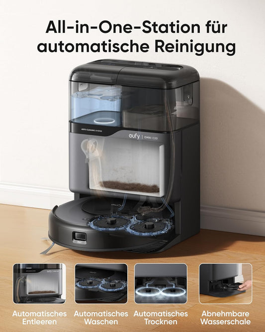Modo Living Eufy Omni C20, 7.000Pa, All-in-One-Station, Auto-Entleerung & -Reinigung, 8,5 cm, mit Wischfunktion