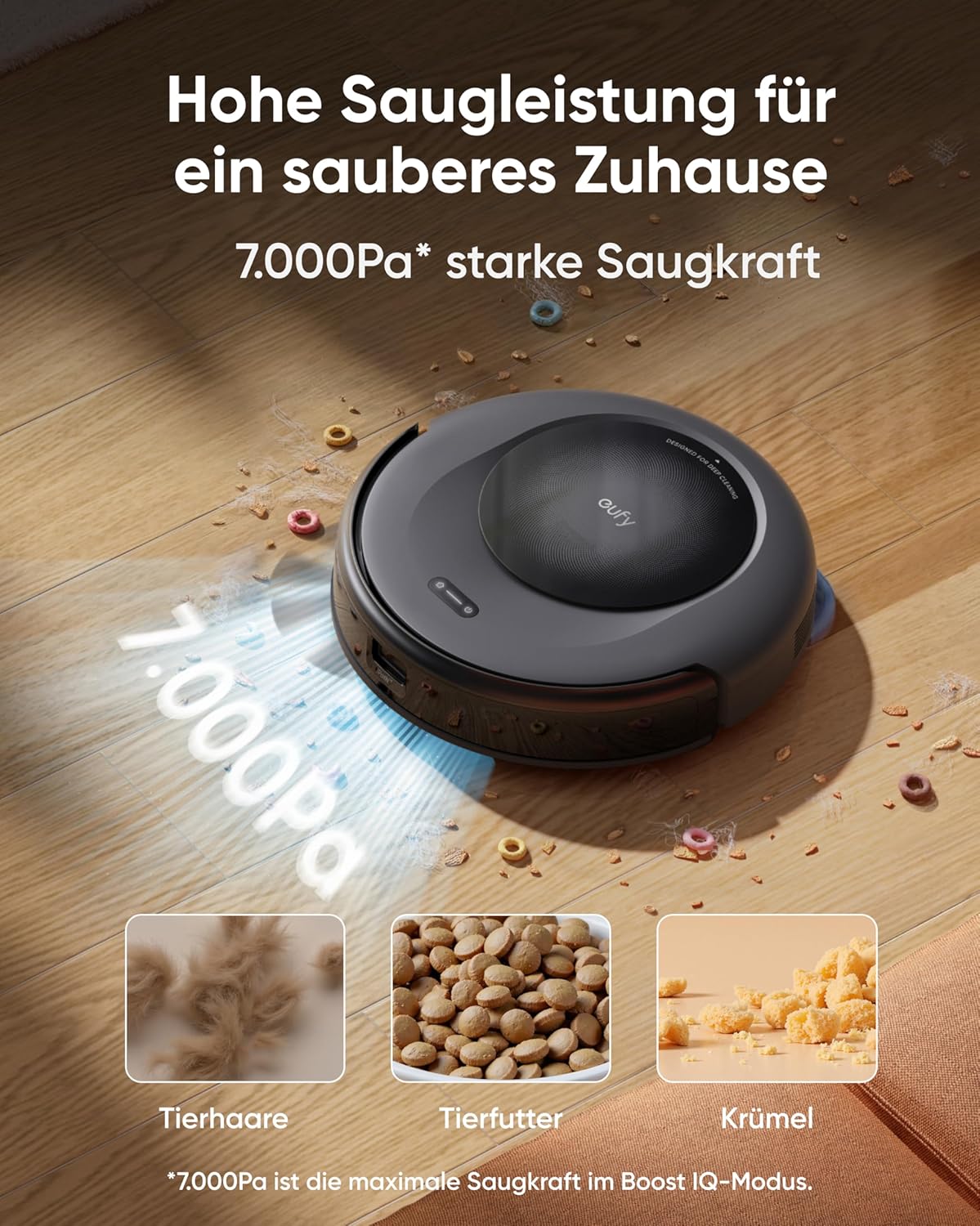 Modo Living Eufy Omni C20, 7.000Pa, All-in-One-Station, Auto-Entleerung & -Reinigung, 8,5 cm, mit Wischfunktion