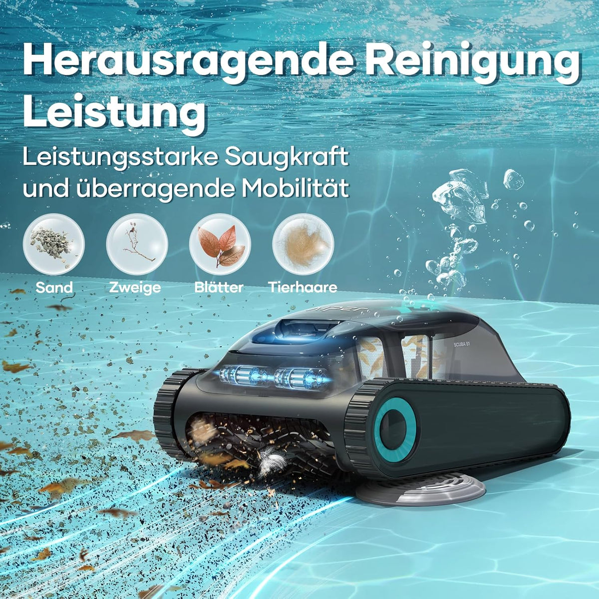 Modo Living AIPER Scuba S1 Kabelloser Poolroboter, Boden & Wand, Navigation 2.0, 150 Min Laufzeit, bis 150m2