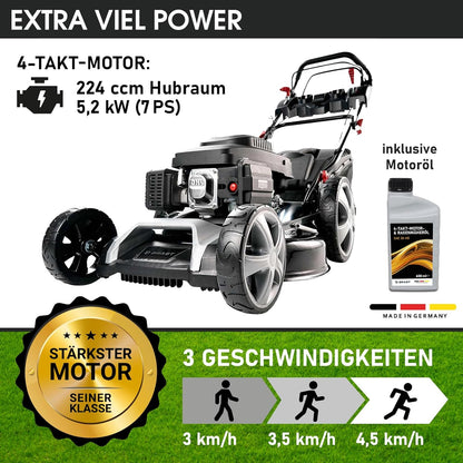 Modo Living BRAST® Benzin Rasenmäher mit Antrieb | 5,2kW (7PS) | 55cm Schnittbreite | viele Modelle | TÜV | 30-80mm Schnitthöhe | 60L Fangkorb | 4 Takt OHV Motor | Stahlgehäuse | Speed