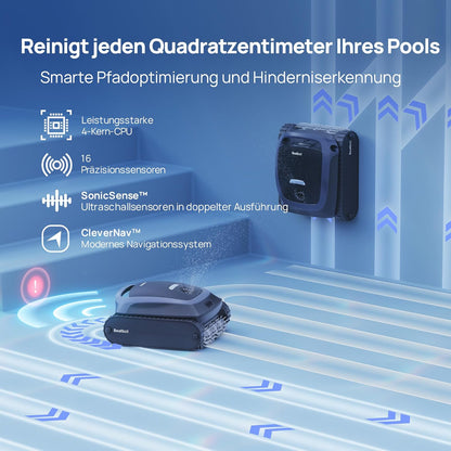 Modo Living Beatbot AquaSense 2 Akku Poolroboter, Boden & Wand, Wasserlinie doppelt, bis 300m2, Midnight Blue