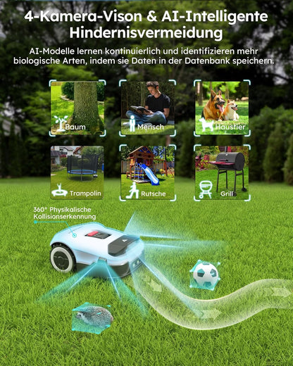 Modo Living ANTHBOT Genie Mähroboter ohne Begrenzungskabel 3600 m2, Full Band RTK + 4-Augen-Vision Roboter-Rasenmäher, 30+ Mehrzonen-Management, KI-Intelligente Hindernisvermeidung & Rasenpflege - Genie 3000