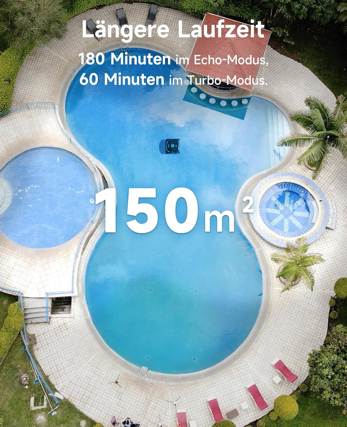 Modo Living WYBOT C2 Poolroboter Akku, Boden & Wand, bis 150m2, Doppelfilter, 3 Motoren, Wandkletter, 183 Min, App, Schwarz-Grün B