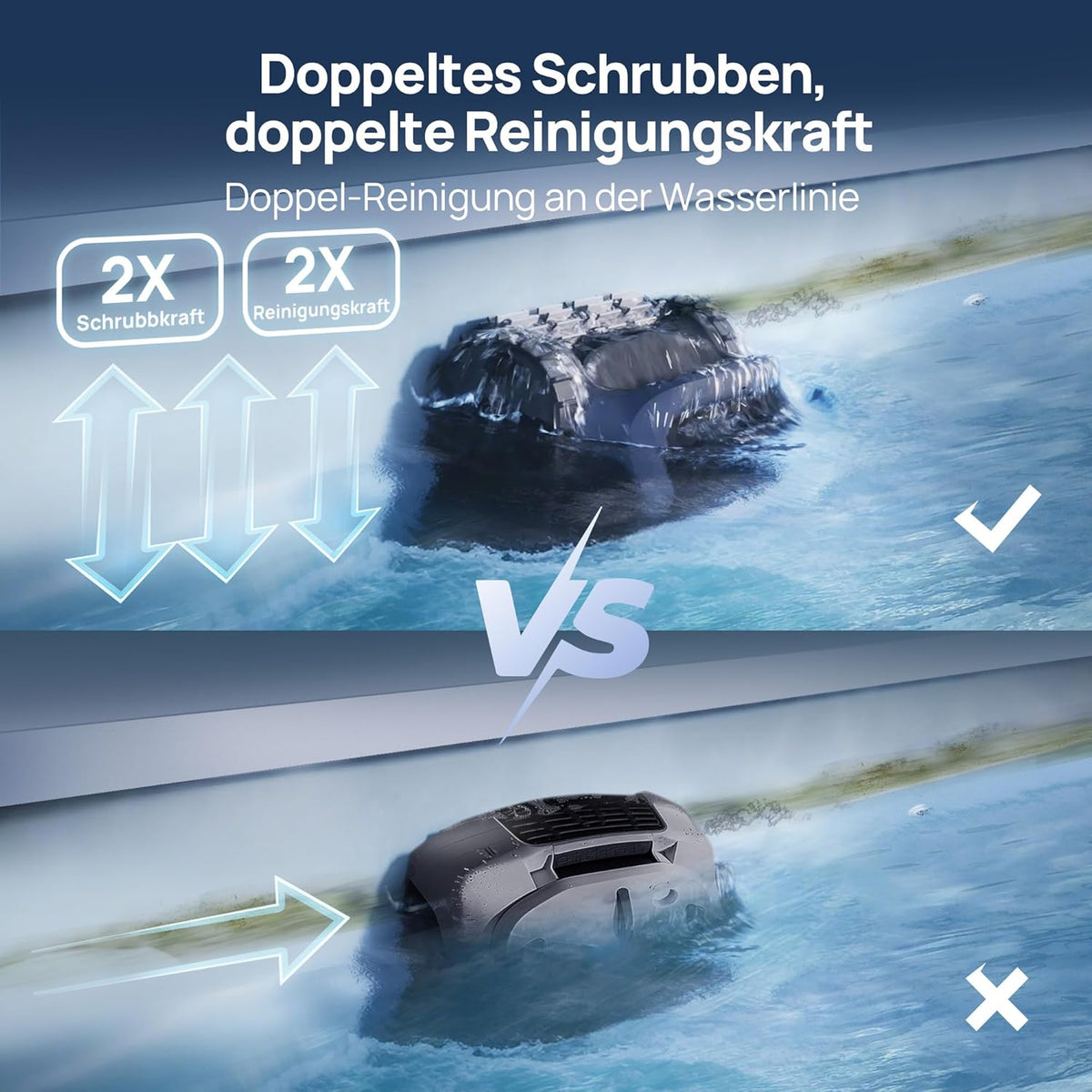 Modo Living Beatbot AquaSense 2 Akku Poolroboter, Boden & Wand, Wasserlinie doppelt, bis 300m2, Midnight Blue