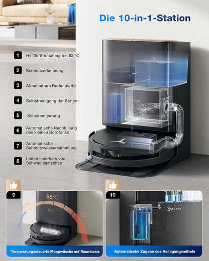 Modo Living X9 PRO Omni, 16.600Pa, OZMO Roller, ZeroTangle 3.0, Heißwasser-Wischung, TruEdge 2.0, YIKO-GPT