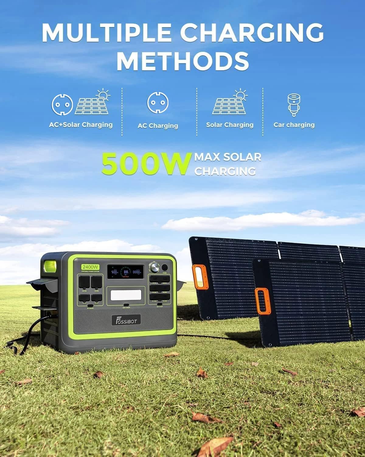 Modo Living FOSSIBOT F2400 Powerstation 2400W (4800W Peak) mit 200W Solarpanel