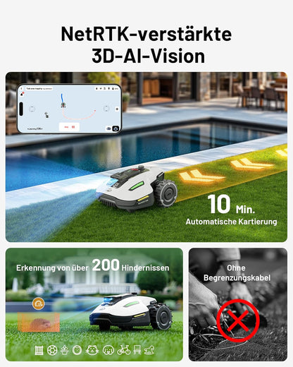 Modo Living YUKA Mini 500 Robotic Lawnmower, No Boundary Cable, 4G, Auto Mapping, 500m2, 50% Incline