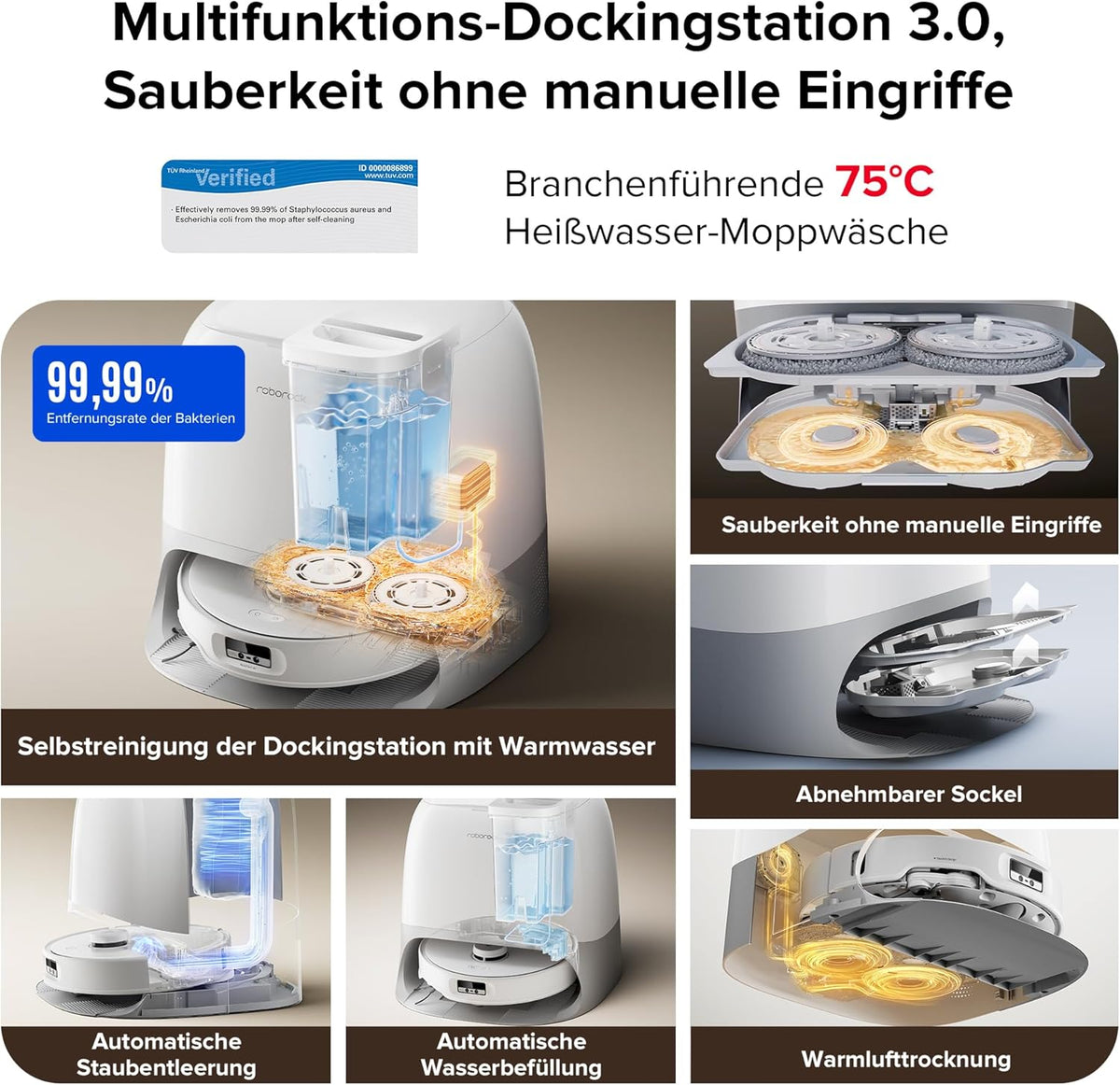 Modo Living Roborock Qrevo Curv, 18,500Pa, Hebemopp, 75°C Wäsche, Anti-Tangle, Sprachsteuerung