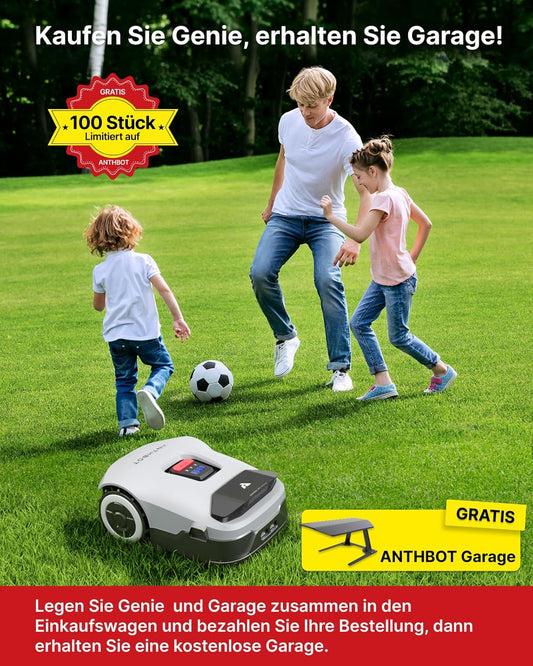 Modo Living ANTHBOT Genie Mähroboter ohne Begrenzungskabel 3600 m2, Full Band RTK + 4-Augen-Vision Roboter-Rasenmäher, 30+ Mehrzonen-Management, KI-Intelligente Hindernisvermeidung & Rasenpflege - Genie 3000