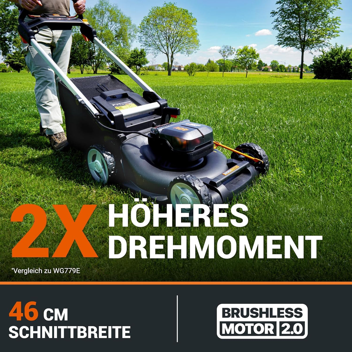 Modo Living WG749E Akku-Rasenmäher 40V, 46 cm, Radantrieb & Akku-Set