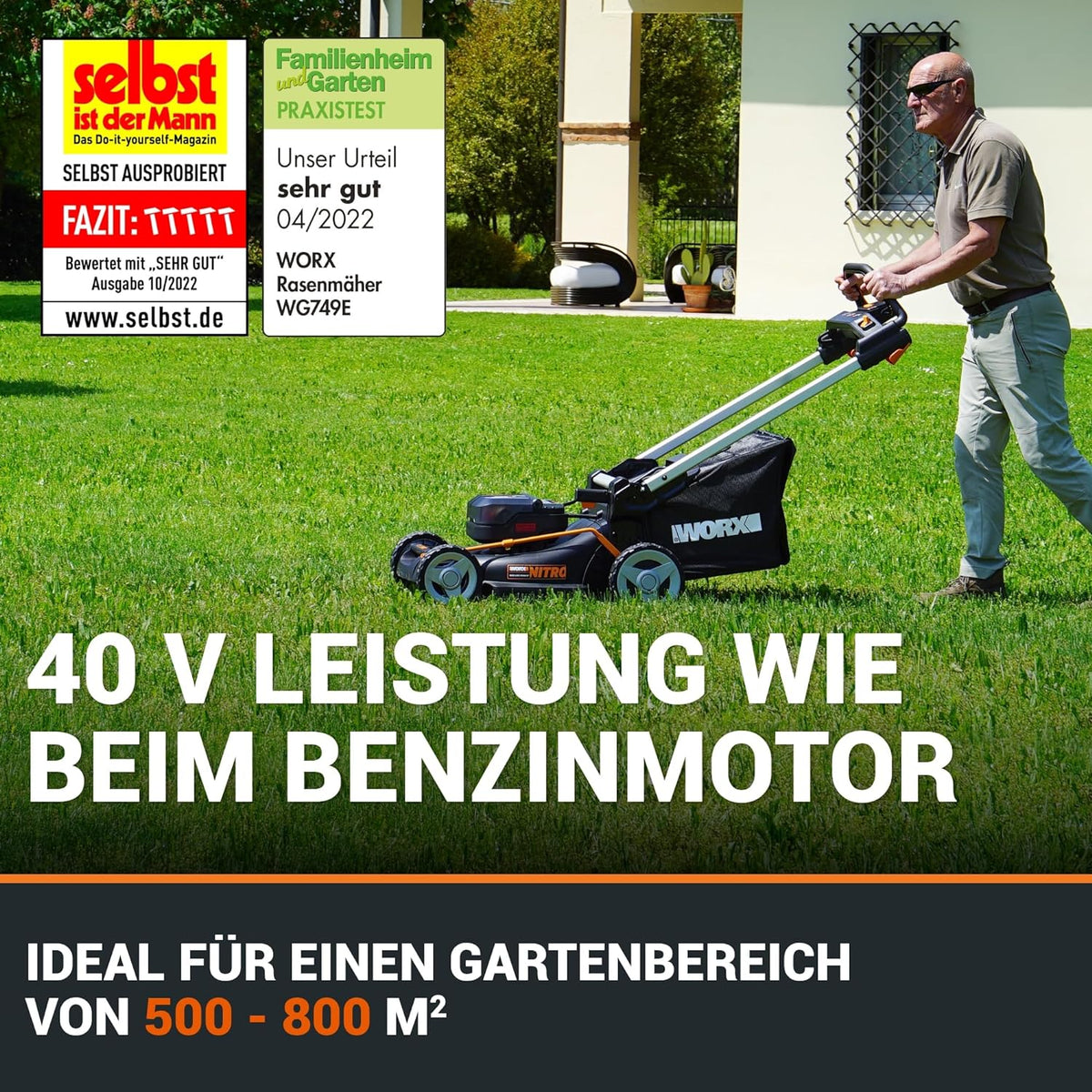 Modo Living WG749E Akku-Rasenmäher 40V, 46 cm, Radantrieb & Akku-Set