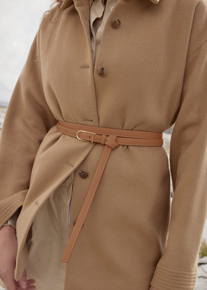 Schmaler Umi Gürtel - Camel Genarbtes Leder
