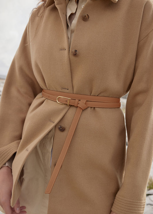 Schmaler Umi Gürtel - Camel Genarbtes Leder