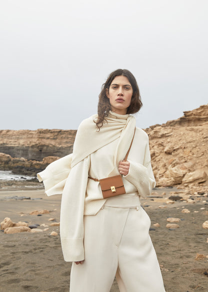 Crossbody Portemonnaie Numéro Sept - Camel Genarbtes Leder