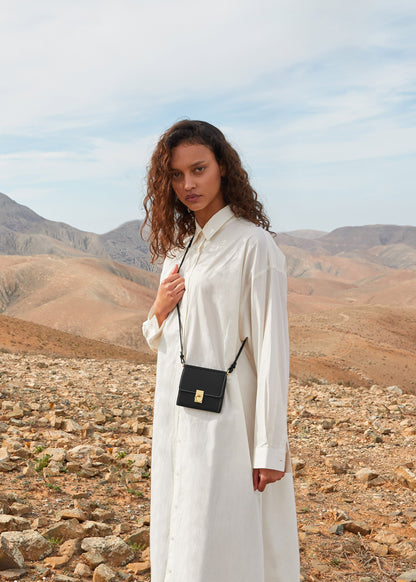 Crossbody Portemonnaie Numéro Sept - Schwarz Glattes Leder