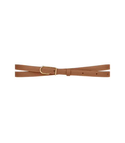Schmaler Umi Gürtel - Camel Genarbtes Leder