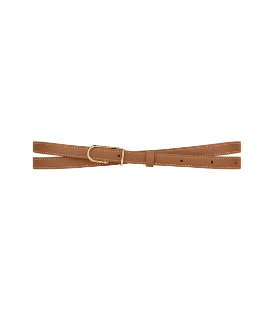 Schmaler Umi Gürtel - Camel Genarbtes Leder