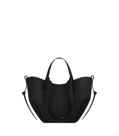 Cyme Mini - Schwarz Nähte Ecru Genarbtes Leder